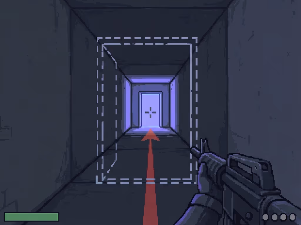 A player runs through a doorway and is pulled back to the other side of it.